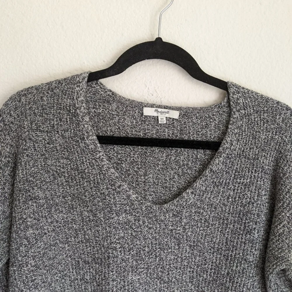 Madewell Oceanside Sweater Gray Knit Vneck High Low Hem Sz XS